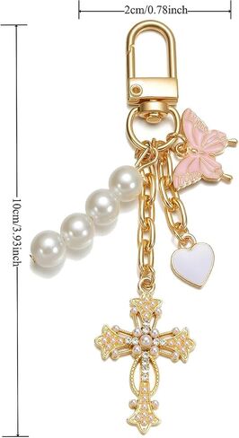 Cross Keychain with Heart & Butterfly Bag Charm Sparkling Purse Charm for Handbag, Backpack & Car Keys in Saudi Arabia