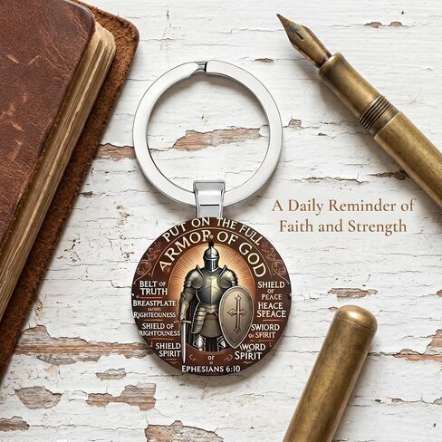 Armor of God Keychain, Ephesians 6:10 Full Armor of God Medal, Christian Religious Protection Keychain for Men, Faith Gift in Saudi Arabia