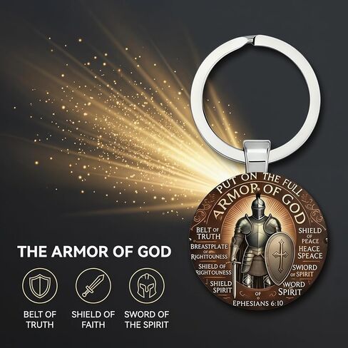 Armor of God Keychain, Ephesians 6:10 Full Armor of God Medal, Christian Religious Protection Keychain for Men, Faith Gift in Saudi Arabia