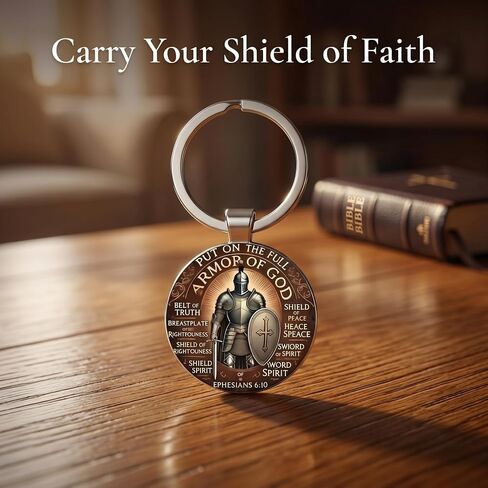 Armor of God Keychain, Ephesians 6:10 Full Armor of God Medal, Christian Religious Protection Keychain for Men, Faith Gift in Saudi Arabia