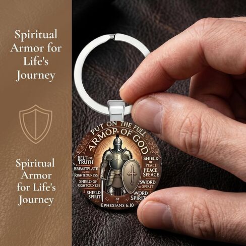 Armor of God Keychain, Ephesians 6:10 Full Armor of God Medal, Christian Religious Protection Keychain for Men, Faith Gift in Saudi Arabia