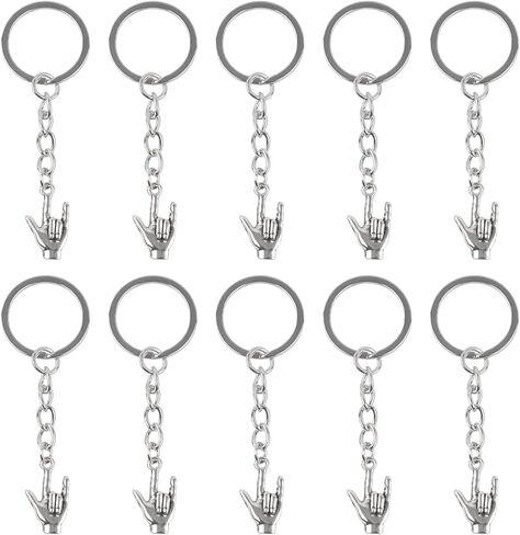 10Pcs I Love You Sign Language Keychain ASL Gifts Silver Sign Key Ring Hand Sign Language Key Chain in Kuwait