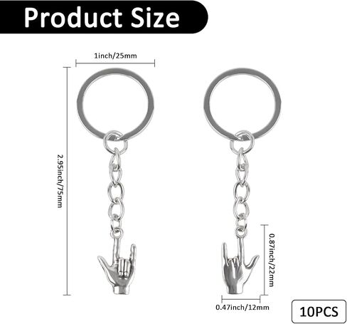 10Pcs I Love You Sign Language Keychain ASL Gifts Silver Sign Key Ring Hand Sign Language Key Chain in Kuwait