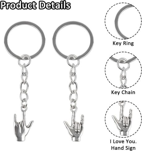 10Pcs I Love You Sign Language Keychain ASL Gifts Silver Sign Key Ring Hand Sign Language Key Chain in Kuwait
