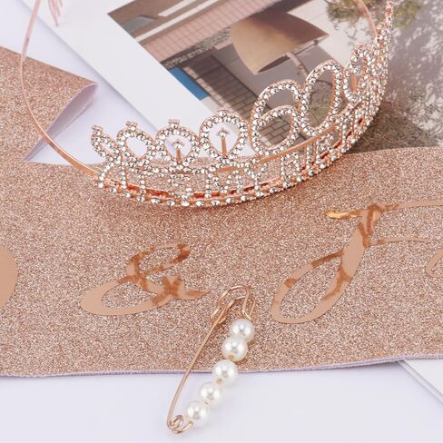 KICOSY 60th Birthday Decorations for Women, 60th Birthday Sash and Crown, 60 Year Old Rose Gold Fabulous Satin Sash with Pearl Pin and Rhinestone Tiara Set, Dazzling Outfits at Party&Dinner in Kuwait