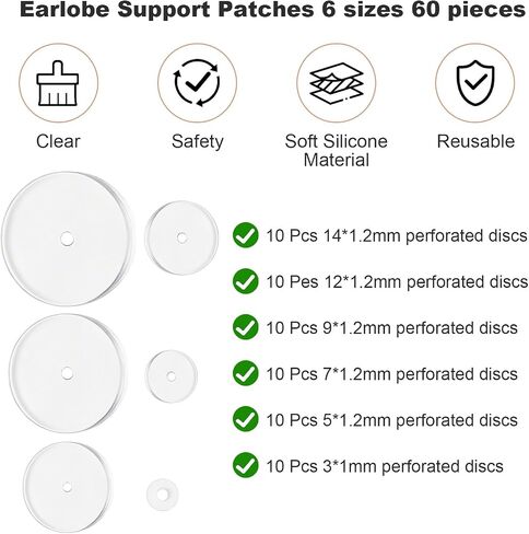 60 PCS Clear Piercing Disc for Piercing Bump Silicone Perforated Disc Earring Backs Supports for Keloids Healing Pads Belly Button Nose-Piercing Soft Durable Non Pull 3/5/7/9/12/14mm in Saudi Arabia