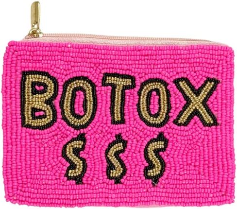 Ladies Botox Beaded Coin Purse - Pink Zipper Pouch with $ Design, Handmade Beaded Accessory for Beauty Lovers in Kuwait