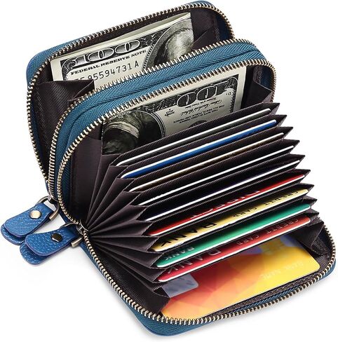 Small Genuine Leather Wallet for Women Credit Card Holder Wallet RFID Blocking Small Wallet Double Zipper Wallet with ID Window in Kuwait
