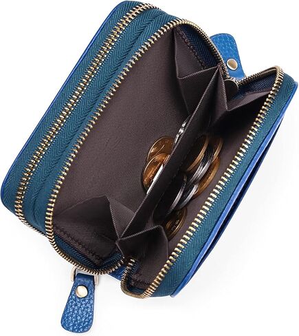 Small Genuine Leather Wallet for Women Credit Card Holder Wallet RFID Blocking Small Wallet Double Zipper Wallet with ID Window in Kuwait