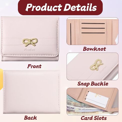 Pink Bow Wallet, Small Cute Coquette Bow Wallet for Women Girls Slim Trifold PU Leather Card Holder with ID Window in Saudi Arabia