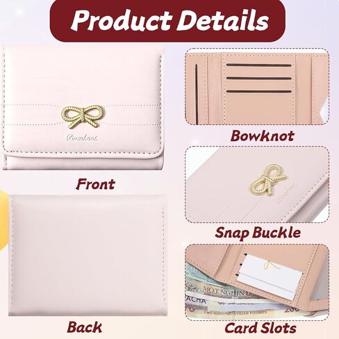 Pink Bow Wallet, Small Cute Coquette Bow Wallet for Women Girls Slim Trifold PU Leather Card Holder with ID Window in Saudi Arabia