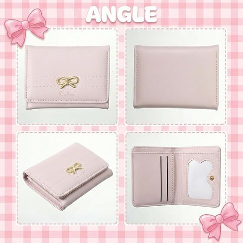 Pink Bow Wallet, Small Cute Coquette Bow Wallet for Women Girls Slim Trifold PU Leather Card Holder with ID Window in Saudi Arabia