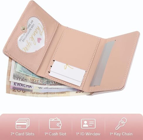 Pink Bow Wallet, Small Cute Coquette Bow Wallet for Women Girls Slim Trifold PU Leather Card Holder with ID Window in Saudi Arabia