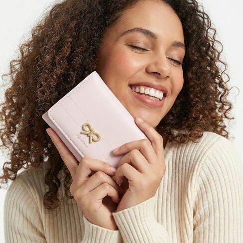 Pink Bow Wallet, Small Cute Coquette Bow Wallet for Women Girls Slim Trifold PU Leather Card Holder with ID Window in Saudi Arabia