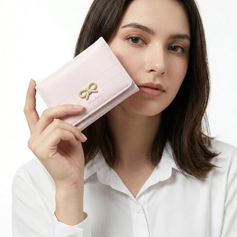 Pink Bow Wallet, Small Cute Coquette Bow Wallet for Women Girls Slim Trifold PU Leather Card Holder with ID Window in Saudi Arabia