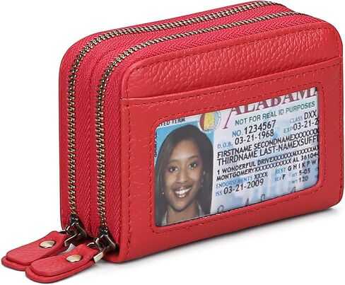 Small Genuine Leather Wallet for Women Credit Card Holder Wallet RFID Blocking Small Wallet Double Zipper Wallet with ID Window in Kuwait