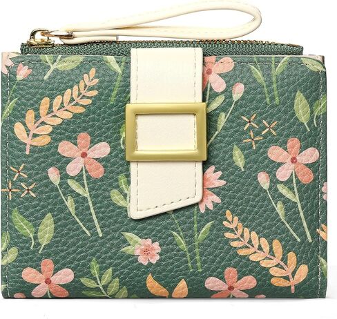 RNIEGA Small Wallets for Women Bifold Vegan Leather Wallet RFID Blocking Floral Pattern Card Holder with Zipper Pocket in Saudi Arabia