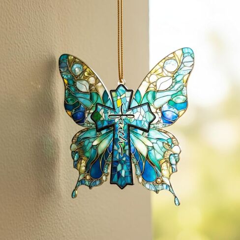 Christian Gifts for Women, Butterfly Suncatcher Ornaments, Religious Gifts for Women, Butterfly Gifts for Friends Mom Girl, Cross Decor, He is Risen Decor, Birthday Gifts for Mom Women in Saudi Arabia