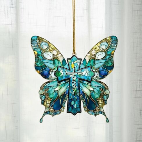 Christian Gifts for Women, Butterfly Suncatcher Ornaments, Religious Gifts for Women, Butterfly Gifts for Friends Mom Girl, Cross Decor, He is Risen Decor, Birthday Gifts for Mom Women in Saudi Arabia