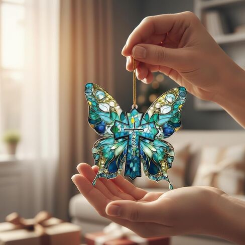 Christian Gifts for Women, Butterfly Suncatcher Ornaments, Religious Gifts for Women, Butterfly Gifts for Friends Mom Girl, Cross Decor, He is Risen Decor, Birthday Gifts for Mom Women in Saudi Arabia