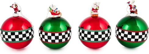 MACKENZIE-CHILDS Set of 6 Glass Ornaments, Christmas Tree Decorations, Check It Out in Kuwait