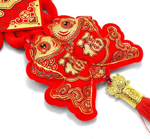 Eorbow 12 Pcs Chinese Knots, New Year Decoration Fu Character 3D Twin Fish Charm Tassel, Chinese Knotting Pendant Cord for Spring Festival Lunar Year Snake, Lucky Felt Hanging Ornament for Home Office in Kuwait