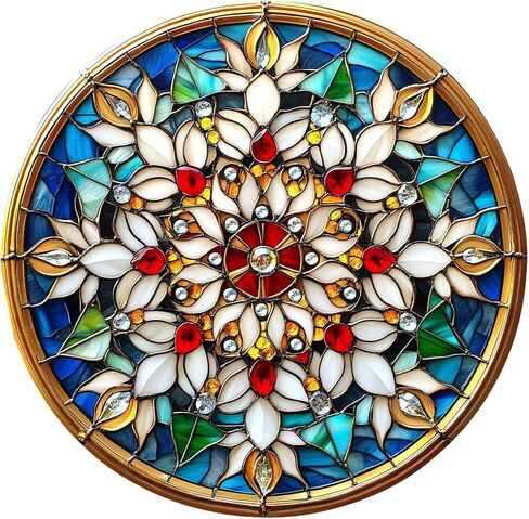Colorful Acrylic Suncatcher, Flower Hanging Window Decor with Printed Stained Glass Style Design Sun Catcher, Rainbow Maker Wall Art, Gift Idea & Garden Ornament Indoor Outdoor Use 7.8 x 7.8 inch M3 in Kuwait