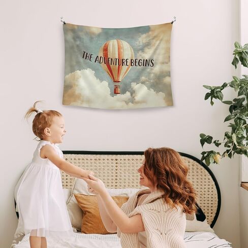 WAITPI Hot Air Balloon Nursery Tapestry Wall Hanging Decoration for Baby Boy Girl Toddler Bedroom, Vintage the Adventure Begins Wall Hanging Decor Tapestry for Kids Nursery Room Playroom, 40x30in in Saudi Arabia