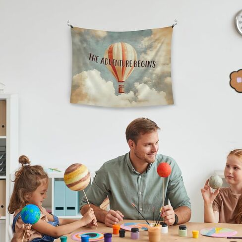 WAITPI Hot Air Balloon Nursery Tapestry Wall Hanging Decoration for Baby Boy Girl Toddler Bedroom, Vintage the Adventure Begins Wall Hanging Decor Tapestry for Kids Nursery Room Playroom, 40x30in in Saudi Arabia