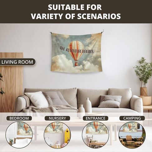 WAITPI Hot Air Balloon Nursery Tapestry Wall Hanging Decoration for Baby Boy Girl Toddler Bedroom, Vintage the Adventure Begins Wall Hanging Decor Tapestry for Kids Nursery Room Playroom, 40x30in in Saudi Arabia