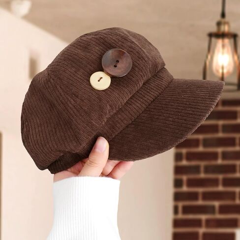Women's Newsboy Hat Fashion Paperboy Painter Baker Boy Beret Cap Brown Corduroy Hat with Button Decor Vintage Hats Adjustable in Saudi Arabia