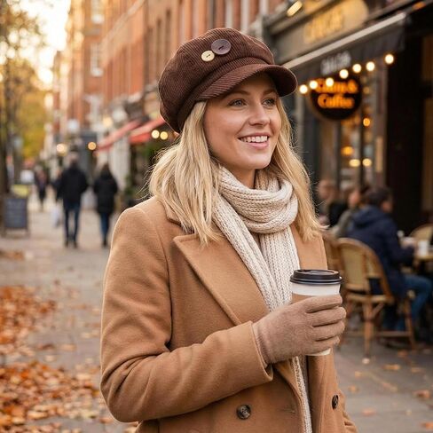 Women's Newsboy Hat Fashion Paperboy Painter Baker Boy Beret Cap Brown Corduroy Hat with Button Decor Vintage Hats Adjustable in Saudi Arabia