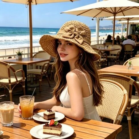 Women's Crochet Sun Hat, Straw Hats for Women Foldable Wide Brim Beach Hats Straw Bucket Cap with Bowknot in Kuwait