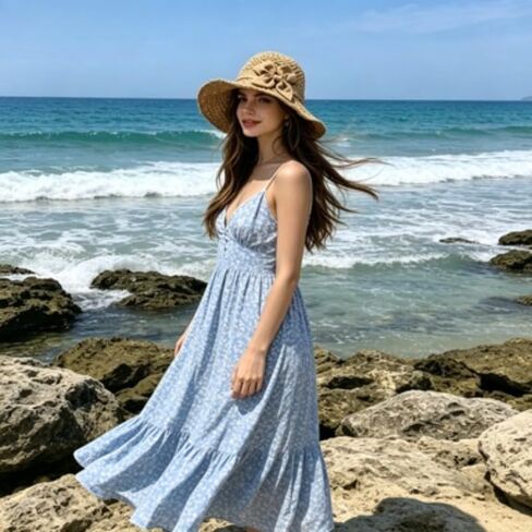 Women's Crochet Sun Hat, Straw Hats for Women Foldable Wide Brim Beach Hats Straw Bucket Cap with Bowknot in Kuwait