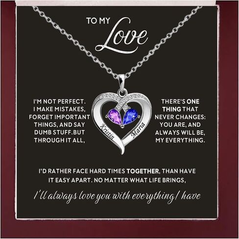 Custom 2 Name,To My Love Heart Necklace Personalized Birthstone Necklace for Women Wife Girlfriend Birthday, Christmas, Valentine's Day gifts in Saudi Arabia
