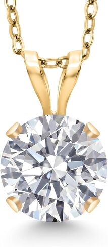 قلادة من الذهب الأصفر عيار 14 قيراط من Gem Stone King للنساء | 0.74 قيراط | الأحجار الكريمة حجر بخت شهر أبريل | جولة 6 ملم | لون سائل الدفاع | وضوح VVS-VS | مع سلسلة فضية مقاس 18 بوصة in Kuwait