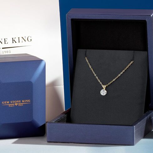 قلادة من الذهب الأصفر عيار 14 قيراط من Gem Stone King للنساء | 0.74 قيراط | الأحجار الكريمة حجر بخت شهر أبريل | جولة 6 ملم | لون سائل الدفاع | وضوح VVS-VS | مع سلسلة فضية مقاس 18 بوصة in Kuwait