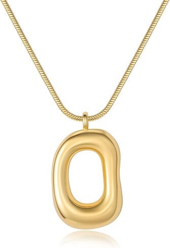 14K Gold Plated Chunky Gold Necklace for Women, Irregular Geometric Pendant Necklace with Smooth Snake Chain Modern Minimalist Jewelry Gift for Her in Saudi Arabia