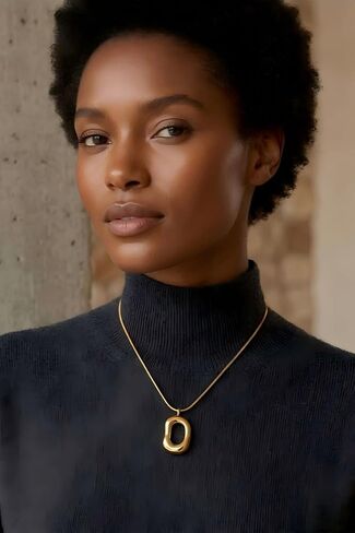 14K Gold Plated Chunky Gold Necklace for Women, Irregular Geometric Pendant Necklace with Smooth Snake Chain Modern Minimalist Jewelry Gift for Her in Saudi Arabia