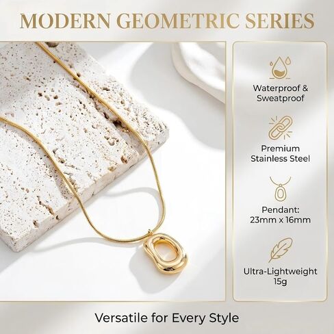 14K Gold Plated Chunky Gold Necklace for Women, Irregular Geometric Pendant Necklace with Smooth Snake Chain Modern Minimalist Jewelry Gift for Her in Saudi Arabia