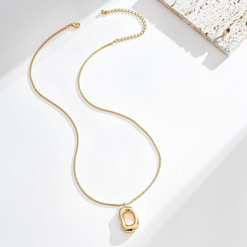 14K Gold Plated Chunky Gold Necklace for Women, Irregular Geometric Pendant Necklace with Smooth Snake Chain Modern Minimalist Jewelry Gift for Her in Saudi Arabia