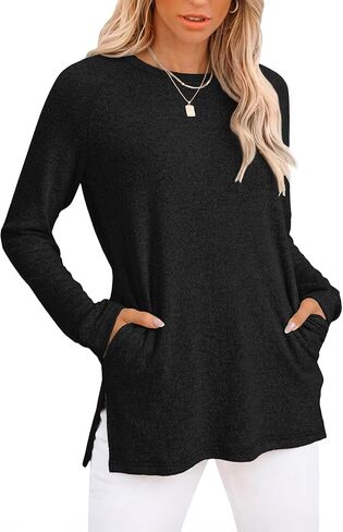 GKBK Womens Tunics or Tops to Wear with Leggings Long Sleeve Shirts Fall Casual Tunic Sweater with Pockets in Saudi Arabia