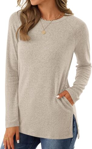 GKBK Womens Tunics or Tops to Wear with Leggings Long Sleeve Shirts Fall Casual Tunic Sweater with Pockets in Saudi Arabia