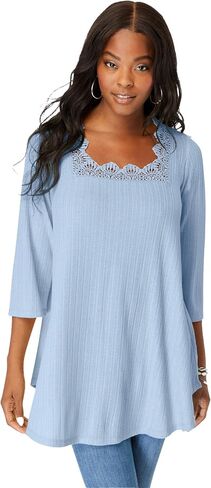 Roaman's Women's Plus Size Squareneck Pointelle Top in Saudi Arabia