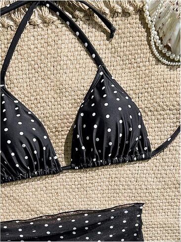 Milumia Women's 3 Piece Swimsuits Polka Dots Halter Triangle Bikini Set with Cover Up Skirt in Kuwait