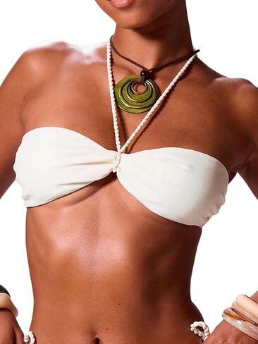 SHENHE Women's Bikini Top Halter Neck Rope Strap Tie Back Bandeau Bikini Boho Swimsuit Top in Kuwait