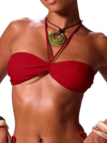 SHENHE Women's Bikini Top Halter Neck Rope Strap Tie Back Bandeau Bikini Boho Swimsuit Top in Kuwait