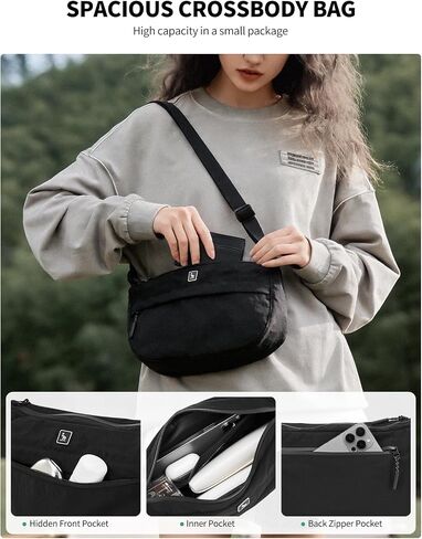 OIWAS Nylon Small Crossbody Bag Lightweight Crescent Bag Shoulder Bag with Waterproof Zippers Adjustable Strap in Saudi Arabia