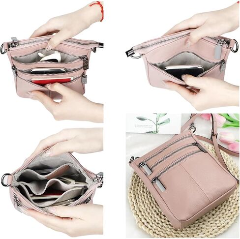 Genuine Leather Mini Small Crossbody Bag for Women, Shoulder Messenger Phone Bag with Multi Zipped Compartments in Kuwait
