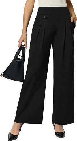 Womens Wide Leg Pants Pull On High Waist Stretch Dress Business Casual Yoga Work Pants with 5 Pockets in Saudi Arabia
